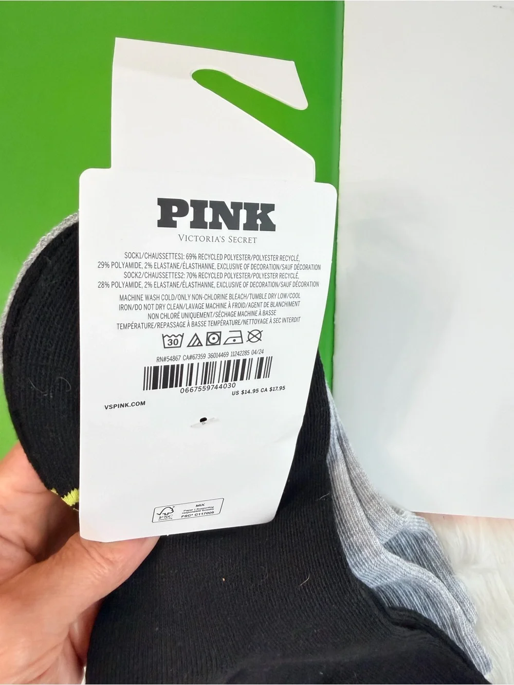 PINK Victoria's Secret Gray Ankle Socks with Orange Pineapple Accent